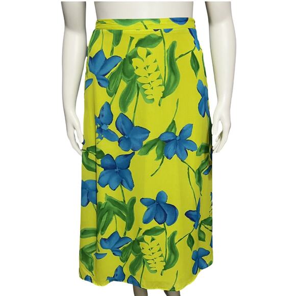 Outfit JPR Dresses & Skirts - Outfit JPR Lime Green Blue Floral Summer Midi Skirt Sz-Medium